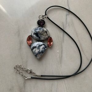 1849 Artisan Black and White Stone Pendant Necklace with Pink Accents